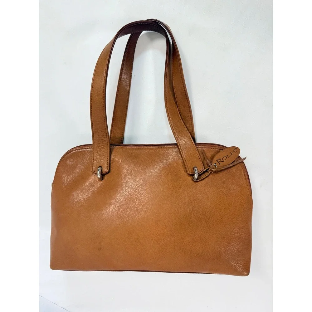 Rolfs Brown Leather Shoulder Bag Zip Top Handbag Vintage Style